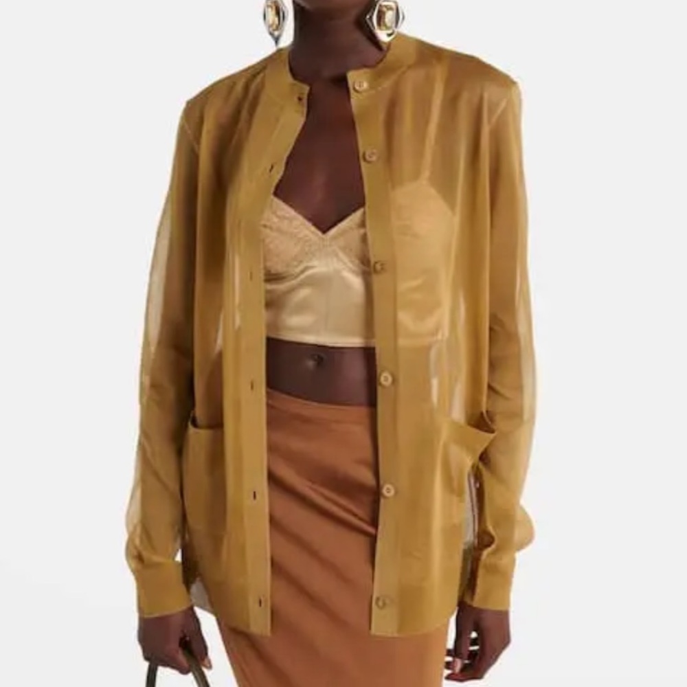 Saint Laurent Sheer Gold Button-Up Cardigan